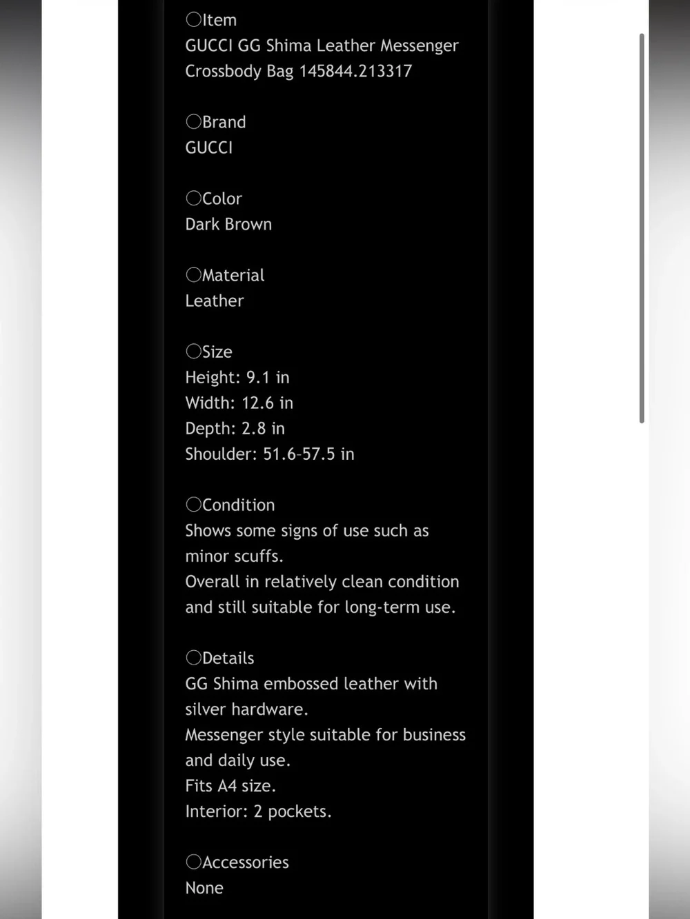 Gucci Dark Brown Embossed GG Messenger Bag